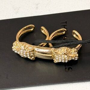 The Kooples Double Panther Rhinestone Gold-Tone Adjustable Ring size 6 1/2